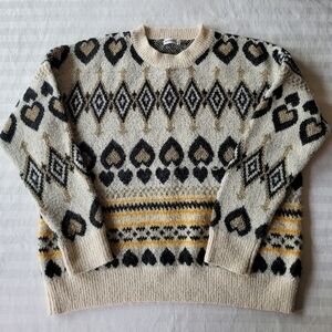 ANDTHEWHY Women's Patterned Sweater - Cream, Black, Gold Size S/M